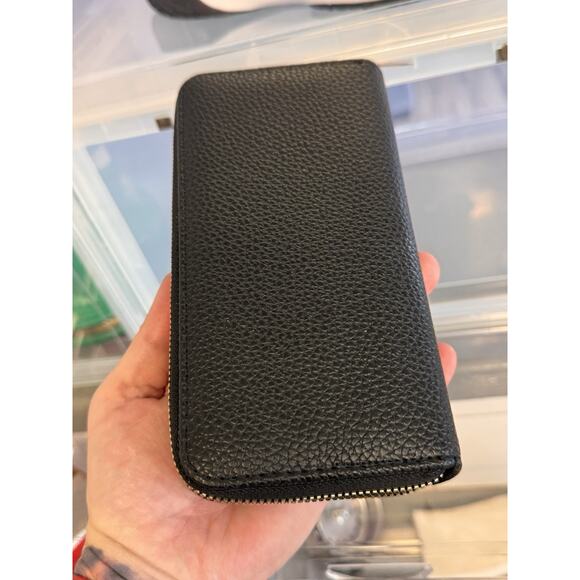 Halston Black Pebbled Leather Zip Around Continental Wallet Clutch Organizer - Picture 5 of 8